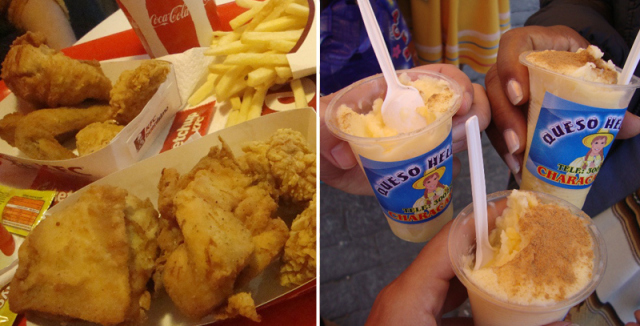 Pollo frito do KFC e queso helado de Arequipa